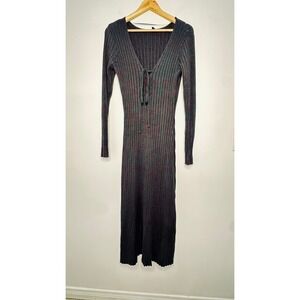 AFRM Solis Dress Marled Pine Ribbed Knit Long‎ Sleeve Maxi Green Red M/M